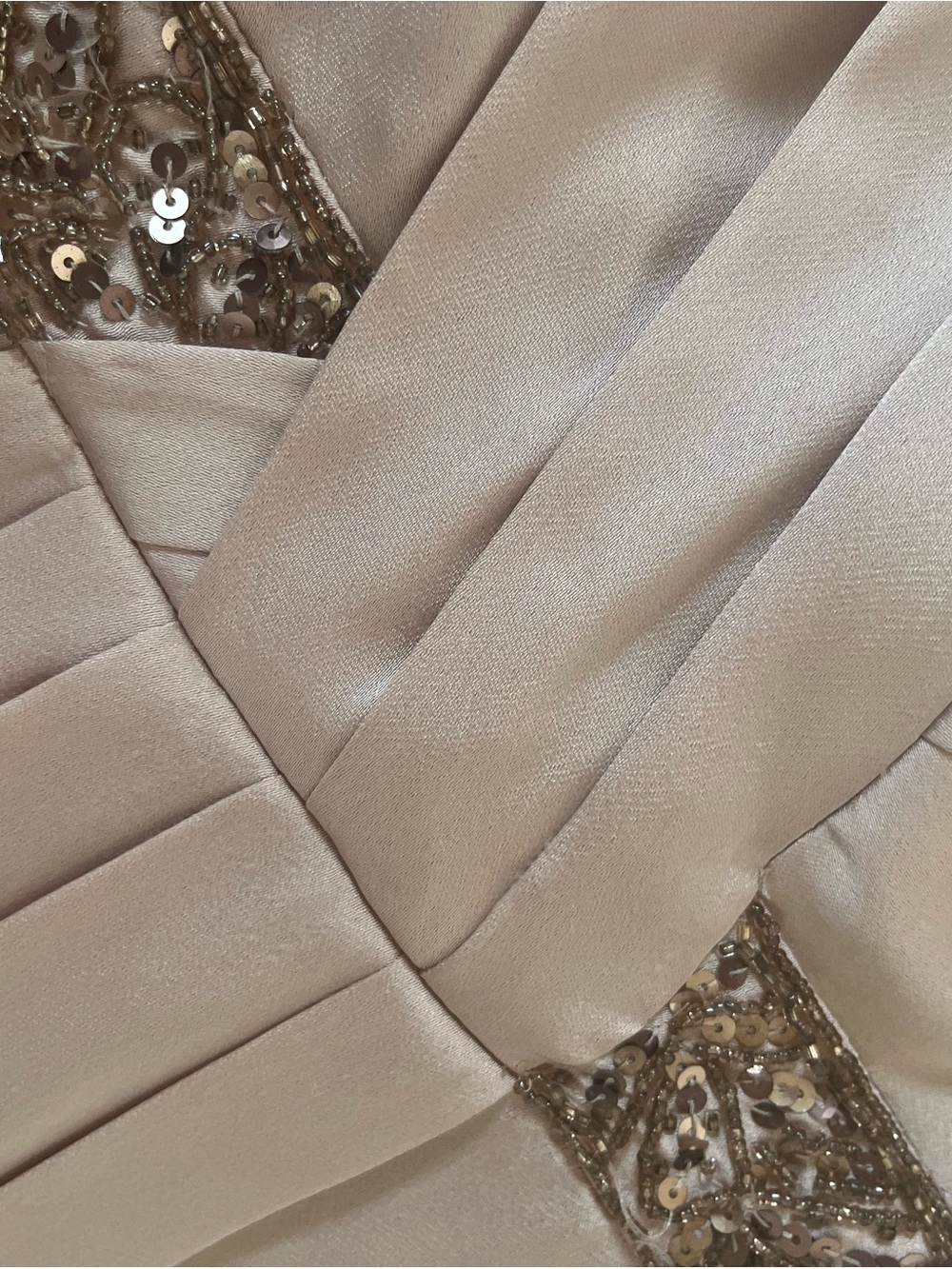 Aidan Mattox Champange Rose Gold Sequin Pleated Satin Long Formal Open Back Gown - Picture 6 of 15